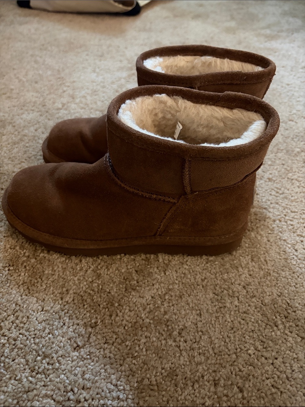 BearPaw Brown Suede Fleece-Lined Slip-On Slippers